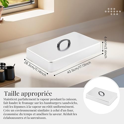Cloche de Cuisson avec Poignée Anti-Chaleur, Cloche Plancha Rectangulaire, Couvercle de en Acier Inoxydable, Couvercle Plancha pour Barbecue, Hamburgers, Steaks et Galettes, 31x24x5cm - Nail Gallerys