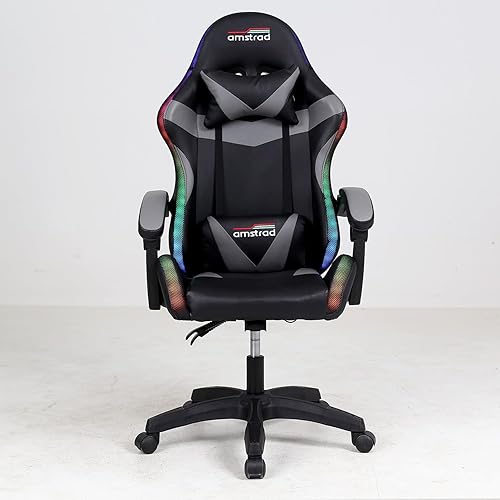 Amstrad AMS-900-LED-BK Fauteuil/Chaise de Bureau Gamer Noir Gris - Eclairage LED 366 Effets - Télécommande - Nail Gallerys