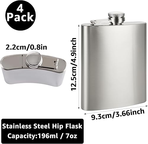 MUXHEL 4 packs 7oz / 200ml flasque en acier inoxydable, flasque argentée, bouteille de whisky en acier inoxydable étanche pour l'alcool - Nail Gallerys
