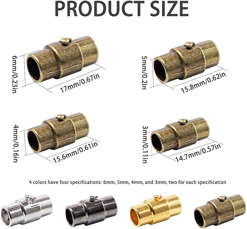 Sixfolo 32 Pièces Attache pour Bracelet Cuir Fermoir de Bracelet MagnéTique de 4 Couleur Embout de Cordon de Bijoux Fermoir de Collier Cuir en Alliage pour Bijoux DIY(3mm,4mm,5mm,6mm) - Nail Gallerys