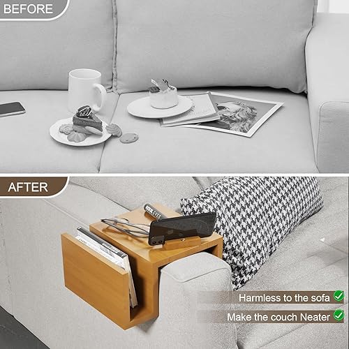 Whemyreat Plateau de canapé, accoudoir en bois, antidérapant, avec deux poches latérales et support de téléphone, support pour dossier de canapé, plateau de canapé, accoudoir flexible, marron - Nail Gallerys