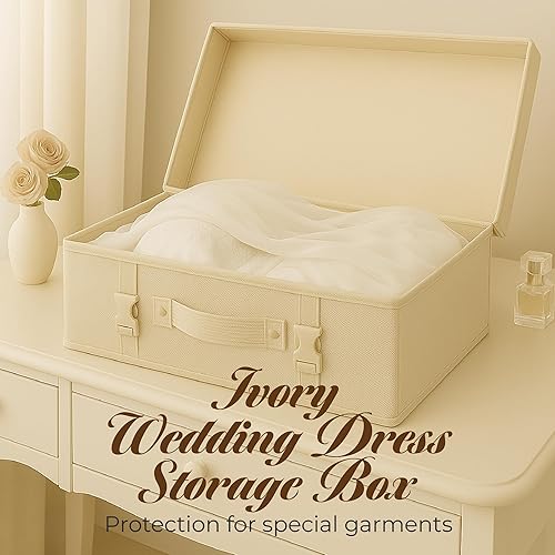 Hangerworld Scatola per Vestiti 35 x 55 x 20 cm à Tessuto Traspirante Avorio con Coperchio per Abito Sposa - Nail Gallerys