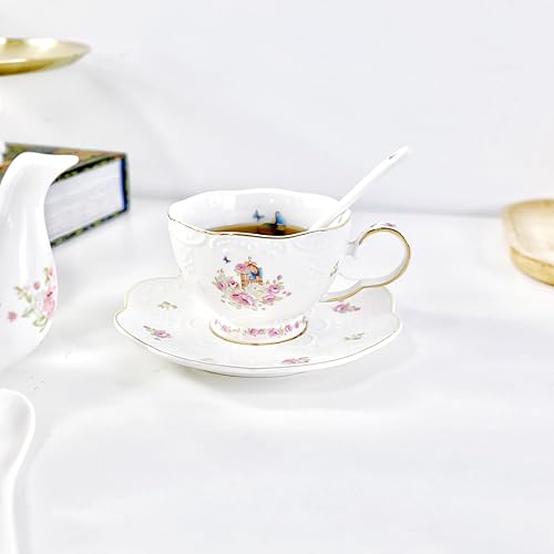 YBK Tech Ensemble tasse et soucoupe en céramique, 200 ml, roses roses - Nail Gallerys