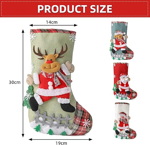 Chausette de Noel, Lot de 4 Chaussette Noel a Suspendre, Chaussettes Noel Personnalisée Cheminée, Botte de Noel pour Famille Décorations de NoëL, Design Père Noël, Rennes et Bonhommes de Neige（B） - Nail Gallerys