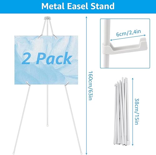MUXHEL Lot de 2 Chevalet Mariage, Chevalet Peinture, 160cm Chevalet Mariage Ajustable, Chevalet Peinture Ajustable, Chevalet Télescopique de Studio, Chevalet de Présentation Pliant - Blanc - Nail Gallerys
