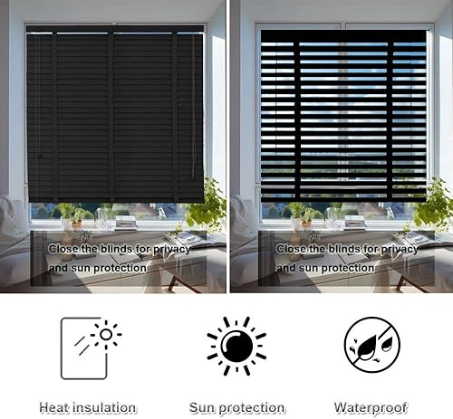 Store Vénitien en Bois Noir,Stores Horizontaux à Lamelles De 50mm,Stores pour Fenêtres W 25/35/50/65/80/90/100/135/160cm Stores intérieurs extérieur - Nail Gallerys