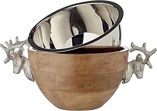 EDZARD Bol en Bois Cerf manguier avec poignées de cerf, Aluminium nickelé, Longueur 30 cm, Largeur 20 cm, Bol Snack, Bol décoratif - Nail Gallerys
