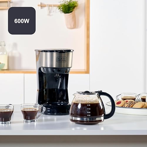 BLACK+DECKER - Cafetière à Filtre BXCO600E | 600W | 6 Tasses | Carafe en Verre Graduée | Filtre Permanent Amovible | Plaque Chauffante | Nettoyage Facile | Design Compact - Nail Gallerys