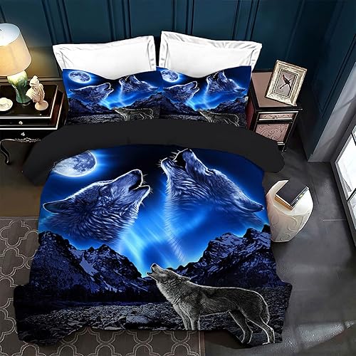 UGZDEA Set de Linge de lit Loup 220x240cm, 3D Animaux série Loups Rose Print Set de Linge de lit, Douce Microfibre Courtepointe Ensemble pour la décoration de Chambre Adulte (A, 220x240cm) - Nail Gallerys