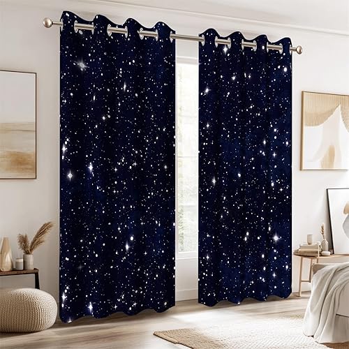 Ttincceer Bleu Marine Espace Rideaux occultants Dessin animé étoiles planètes thème Galaxie Rideaux pour Chambre d'enfants Rideaux de l'espace Rideau de l'espace 2 Panneaux 117x138cm - Nail Gallerys