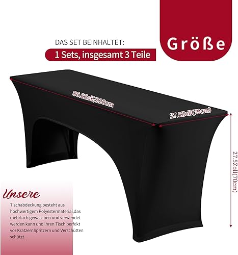 YMHPRIDE 1 lot de housses élastiques pour table à bière - Noires - Imperméables - Pour table de 70 cm de large - 220 x 70 x 70 cm - Pour banquet de jardin, meubles de jardin - Nail Gallerys