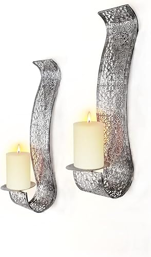 Art Maison Lot de 2 bougeoirs muraux argentés en métal pour Salon, Maison, 8,9 x 38,1 cm, bougeoirs à Suspendre - Nail Gallerys