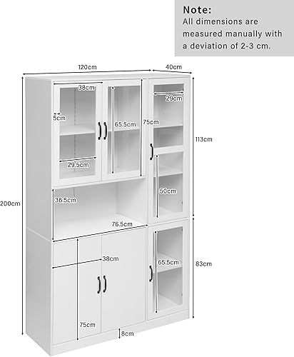 Physport Bibliothèque Blanche vitrée, étagères à Livres avec Portes, étagères sur Pied pour Livres, Grande crédence de Cuisine, Armoire de provisions, bibliothèque de Luxe avec éclairage LED - Nail Gallerys