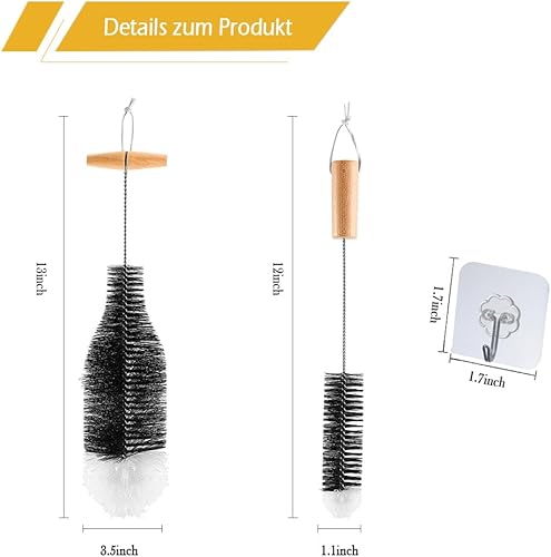 Lot de 2 goupilles à bouteilles, longues brosses de nettoyage pour carafe en verre, bouteilles de soda, biberons, gourdes, noir - Nail Gallerys