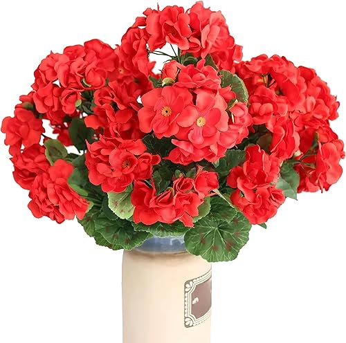 6pcs Géraniums artificiels Fleurs artificielles extérieures14 Pouces Fleurs artificielles réalistes avec Branches réglables du géranium de Soie vibrante pour Une Fausse Fleur Rouge extérieure intérie - Nail Gallerys