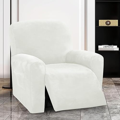 Housse de Fauteuil Relax Extensible Inclinable 1 Places Velours,Housse de Canapé Relax 4 Pièce Electrique Antidérapante avec Poche Latérale,Protecteur de Fauteuil Amovible Lavable - White||1 Seater - Nail Gallerys
