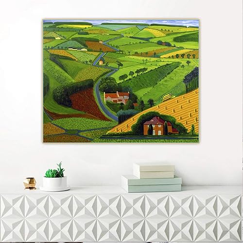 David Hockney Peinture sur Toile célèbre Tableaux à l'huile(La route à travers les Wolds),Reproductions Impression sur Toile.Tableau d'art mural en toile prêt à accrocher60x80cm(24x31in)Encadré - Nail Gallerys
