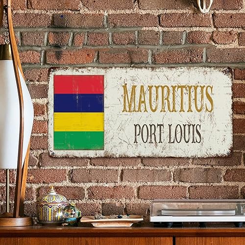WoGuangis Plaque murale en métal représentant l'île Maurice avec peinture en fer Port Louis City - 30,5 x 15,2 cm - Nail Gallerys