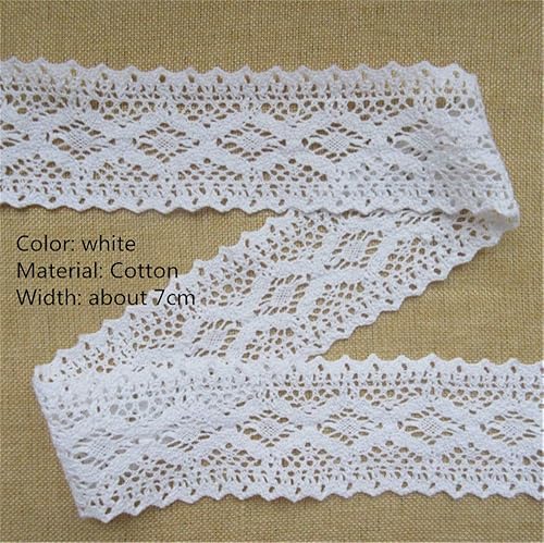 Qiuda Bordure en dentelle au crochet de 5 mètres Coton Blanc ivoire Crème Vintage Pour bordure/couture/cadeau/gâteau 7 cm de large, blanc, 70mm/ 2.76' - Nail Gallerys