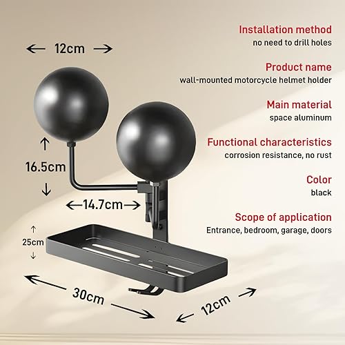 Tomalithic Support de Casque Moto, Porte de Casque Mural de Rotation 180° Affichage, Pas Besoin de Percer Des Trous, Double Balle, Accessoires Moto pour Accrocher Le Casque et La Veste de Moto Au Mur - Nail Gallerys