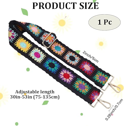 CREATCABIN Sangle Sac Main Crochet avec Motif Floral Coloré Sangle Rechange Style Ethnique Broderie Florale Tricot Large Réglable avec Boucles Métal Doré pour Guitare Sac Bandoulière Fourre Tout - Nail Gallerys
