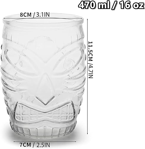 TESIN Lot de 6 gobelets en verre Tiki - 470 ml - Transparent - Double gobelet à cocktail à l'ancienne - Pour Mai Tai, Pina Colada, Punch, Luau hawaïen - Nail Gallerys
