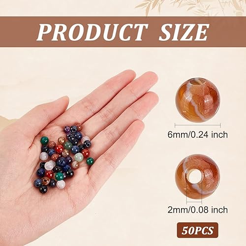 OLYCRAFT 50 Pcs Gros Trou Pierre Naturelle Perles Rondes Pierres Précieuses 2mm Trou Perles Assorties Grand Trou Pierres pour DIY Collier Charme Bracelet Fabrication de Bijoux - Nail Gallerys
