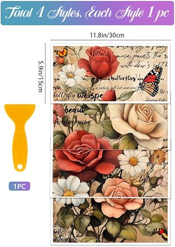 GLOBLELAND 4 feuille de Transferts à Frotter de Fleurs Vintage Roses Marguerites Transferts de Décoration de Meuble Mots Rétro Transferts de Décalcomanies Papillon pour Chambre à Coucher Salon Bureau - Nail Gallerys