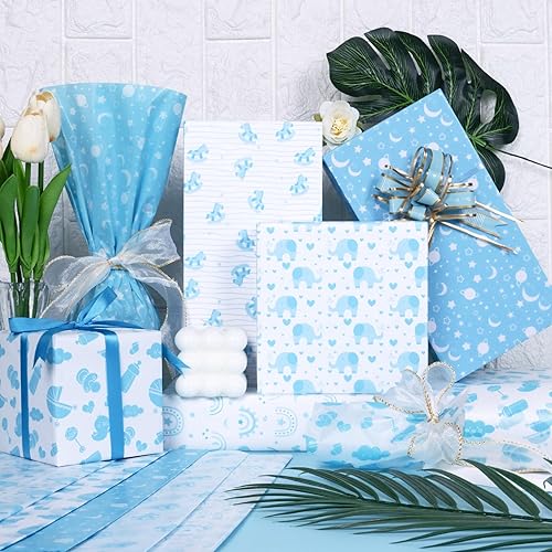 Larcenciel 50 Feuilles Papier de Soie Bleu Éléphant 50x35 cm, Papier Cadeau Mignon Style Bébé Garçon pour Sac Cadeau et Emballage Cadeau, Papier de Soie Emballage pour Anniversaire et Décoration - Nail Gallerys