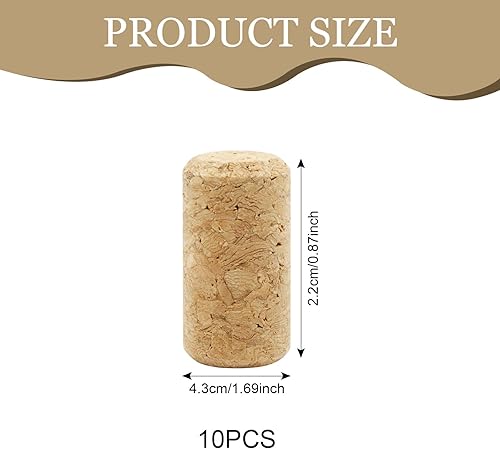 Colexy 10 Bouchons en Liège en Bois Naturel, Bouchons Liège Naturels pour Enfants, pour Bouteilles de Vin et Bière, pour Décorer, Embellir et Bricoler - 22 x 44 mm (A) - Nail Gallerys