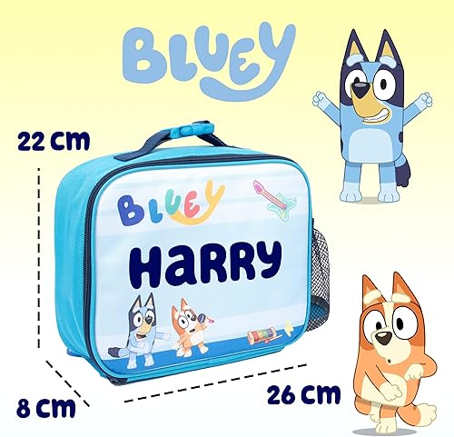 Bluey Sac à déjeuner personnalisé pour enfants – Sac à goûter isotherme pour garçons et filles – Personnalisation du nom – Bleu - Nail Gallerys