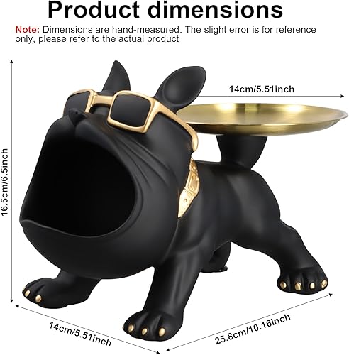 Bouledogue Français Statue avec 2 Plateaux, Plateau de Décoration de Bouledogue Français en Résine Bas Antidérapant, Statue Noire, Bouledogue Français Chien Statue pour Conteneur Clé pour Couloir - Nail Gallerys