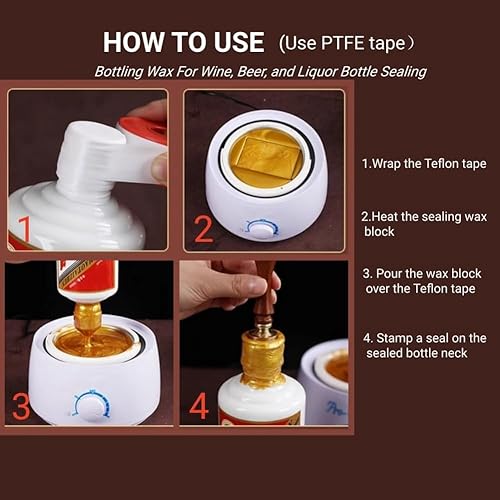 Hopbucan Blocs de Cire à Cacheter pour Bouteilles - Cire D'Embouteillage Résiliente et Polyvalente pour Le Vin, 4 Pépites de Cire 0,2 Kg avec PTFE, Rouge - Nail Gallerys