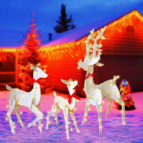 Whemyrat Lot de 3 Déco Renne de Noël Lumineux avec lumières LED,Renne de Noel Exterieur,cerf Lumineux Noel en Bois- Deco Lumineuse Noel Exterieur,cerf Noel,Convient pour Fête,Jardin,Cour - Nail Gallerys