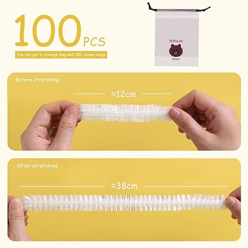 100 Pièces Sacs de Conservation des Aliments avec 1 Sac de Rangement, Sac de Protection des Aliments, Conception à Bouche Élastique, Sacs de Conservation Transparents pour Aliments, Restes - Nail Gallerys