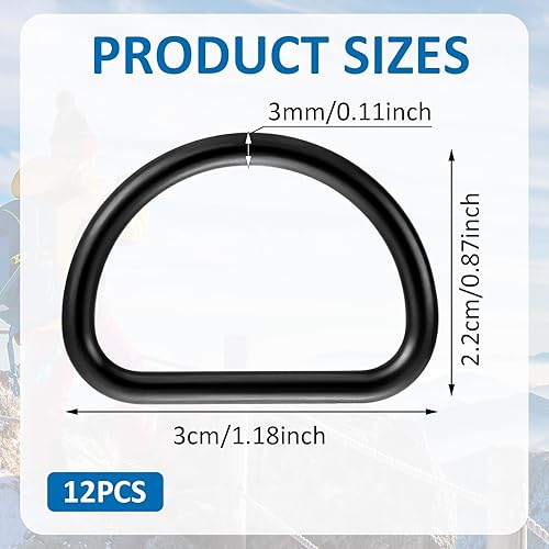 Tyqour Lot de 12 anneaux en D semi-circulaires noirs en D - 25 mm - Boucle en D - En alliage de zinc - Pour sac, boucle, sangle, sac à dos, accessoires de bricolage, mousqueton, Noir , 3 x 2.2cm - Nail Gallerys