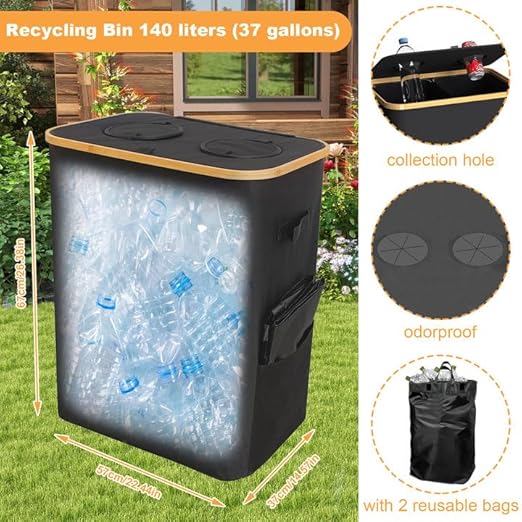 Yallmie Poubelle de Recyclage à Double, 140l Poubelle Cuisine Compacteur, Poubelle Tri Selectif Cuisine avec 2 Sacs de Transport Amovibles, Collecteur de Bouteille avec 2 Compartiments et Couvercle - Nail Gallerys