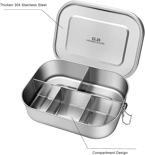 G.a HOMEFAVOR 1400ml Boite à Déjeuner en Acier Inoxydable Boîte à Lunch Anti Fuite avec 5 Compartiment pour Pique-Nique Ecole Travail - Nail Gallerys