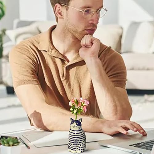 Keramikblumenhalter - Blumen - Zimmerpflanzen, Vaso A Forma, Vaso A Forma Di Gatto Per La Decorazione Di Librerie, Mensole, Tavoli, Piccoli Vasi A Forma Di Animali Per Gli Amanti Dei Gatti - Nail Gallerys