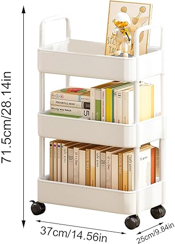 caizhe Rolling Utility Cart,Snack Cart 3/4 Tier,Rolling Shelf with Wheels & Hooks, Book Rolling Cart Organizer, Movable Storage Organizer for Home Organization - Nail Gallerys