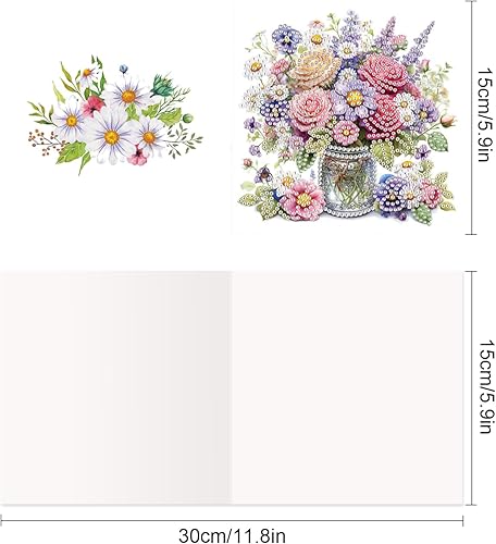 SHEGZHUC Lot de 6 cartes de vœux Diamond Painting - Fleurs - Vase - Peinture diamant - Cartes d'anniversaire - Carte de remerciement - Carte de vœux - Cartes de vacances - Broderie au point de croix - Nail Gallerys