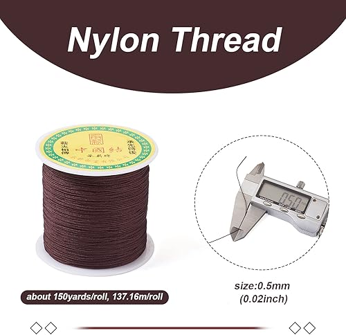 Craftdady Cordon en nylon tressé pour perlage, nœuds chinois, macramé - Pour fabrication de bracelets, colliers, bijoux - Marron noix de coco - 137 m x 0,5 mm - Nail Gallerys