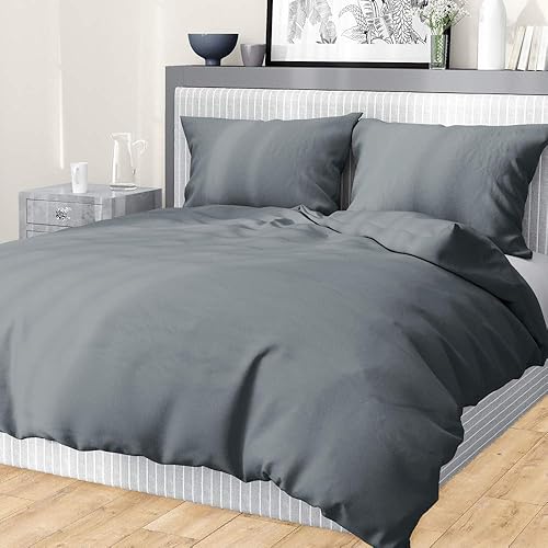 CÔTE DECO Parure de lit en Satin 70 Fils avec Housse de Couette + 2 taies d'oreiller (Bleu Celadon, 260x240) - Nail Gallerys