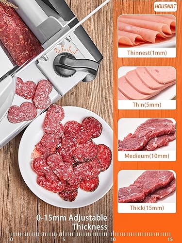 Trancheuse Électrique, HOUSNAT Trancheuse Saucisson avec Lame en Acier Inoxydable, Epaisseur Reglable de 0 à 15mm, Trancheuse à Pain, Jambon, Viande, Fromage, 150W - Nail Gallerys