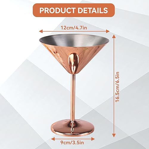 Jwthee ﻿Lot de 2 verres à Martini, verres à Martini en acier inoxydable de 220 ml, lavables en machine, verres à Martini en métal incassables avec tige, verres à cocktail élégants en or - Nail Gallerys