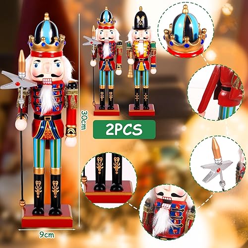 TEWWCEO 2 Grand Soldat Casse-Noisette de Noël en Bois avec Support, 30cm, Casse-Noisettes Soldat de Noël, Casse-Noisette Noël Soldat Figurine, Casse-Noisette de Noël Traditionnels, Décoration de Noël - Nail Gallerys