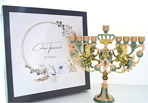 Cohen Tsemach Art & Gift Hanoukka Menorah Étoile de David Hanukkiah en émail Turquoise - Nail Gallerys