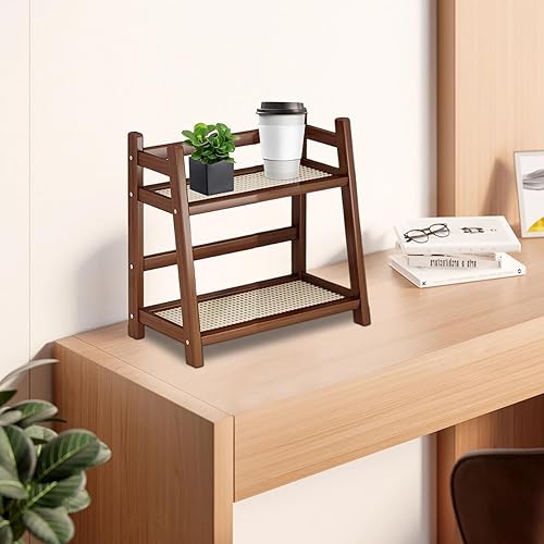 Générique Organisateur De Tasses À Café - Étagère De Rangement 2 Niveaux Pour Tasses - Organisateur de Bar Café – Style Rotin Imité – Étagère Bureau et Présentoir à Bouteilles - Nail Gallerys