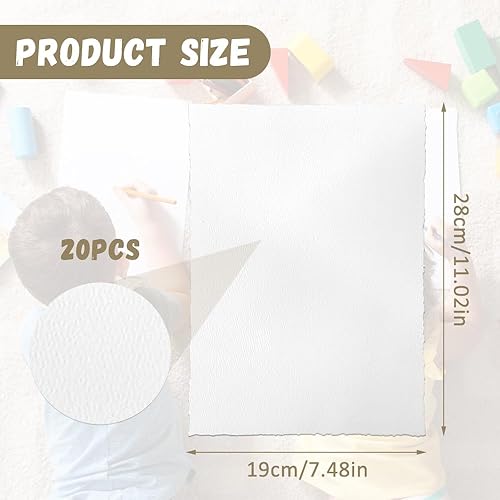 quiodok 20 Feuilles Papier Fait Main 300GSM Papier Vierge Fait À La Main Avec Bord de Pont Blanc Papier Vergé Fait à la Main pour Invitations Dessin Croquis Écriture (28 x 19cm) - Nail Gallerys