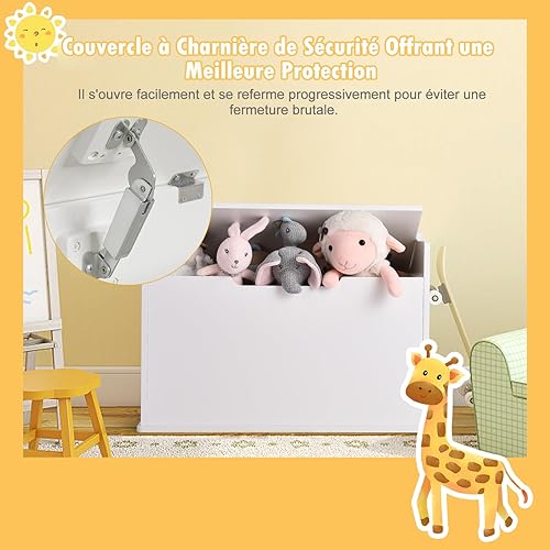 COSTWAY Coffre à Jouets en Bois avec Coussin & Couvercle Rabattable, Banc de Rangement Jouet Enfant avec Poignée Latérale, Charnière de Sécurité, Idéal pour Chambre d’enfant Salle de Jeux Salon - Nail Gallerys